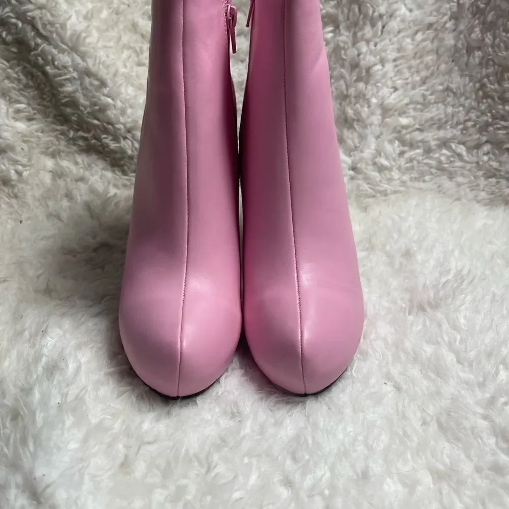 Allegra K faux leather pink ankle boots hidden platform heels side zipper SZ10